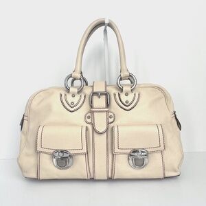 March Jacobs Authentic Vintage Venetia Satchel in Cream with Red Stitching